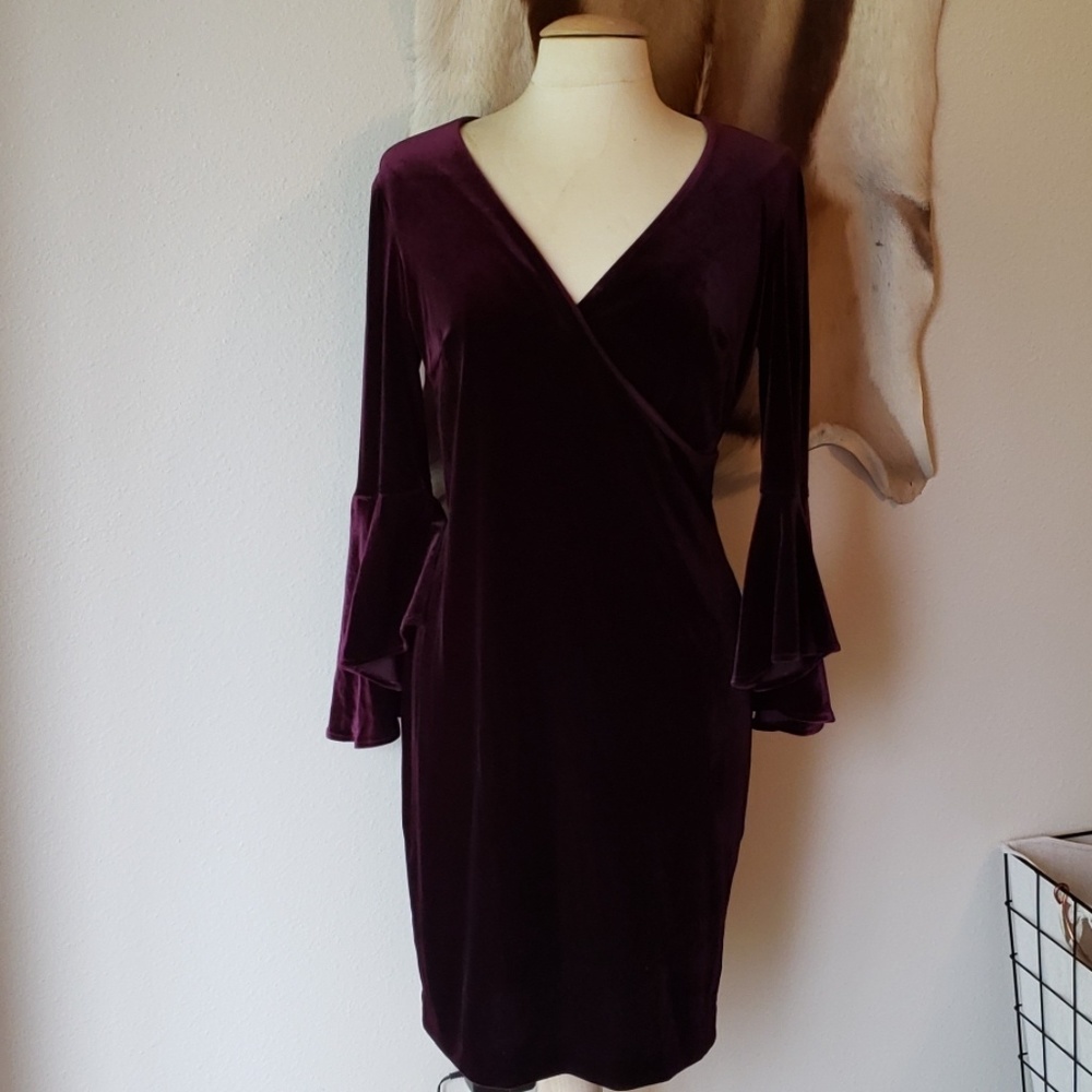 Calvin Klein velvet bell sleeve dress